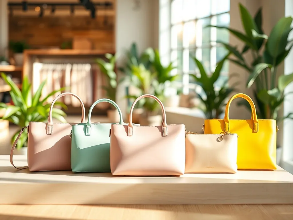 Minimalistyczne torebki w pastelowych kolorach na wiosnę–lato 2026, wyeksponowane w jasnym, nowoczesnym butiku.